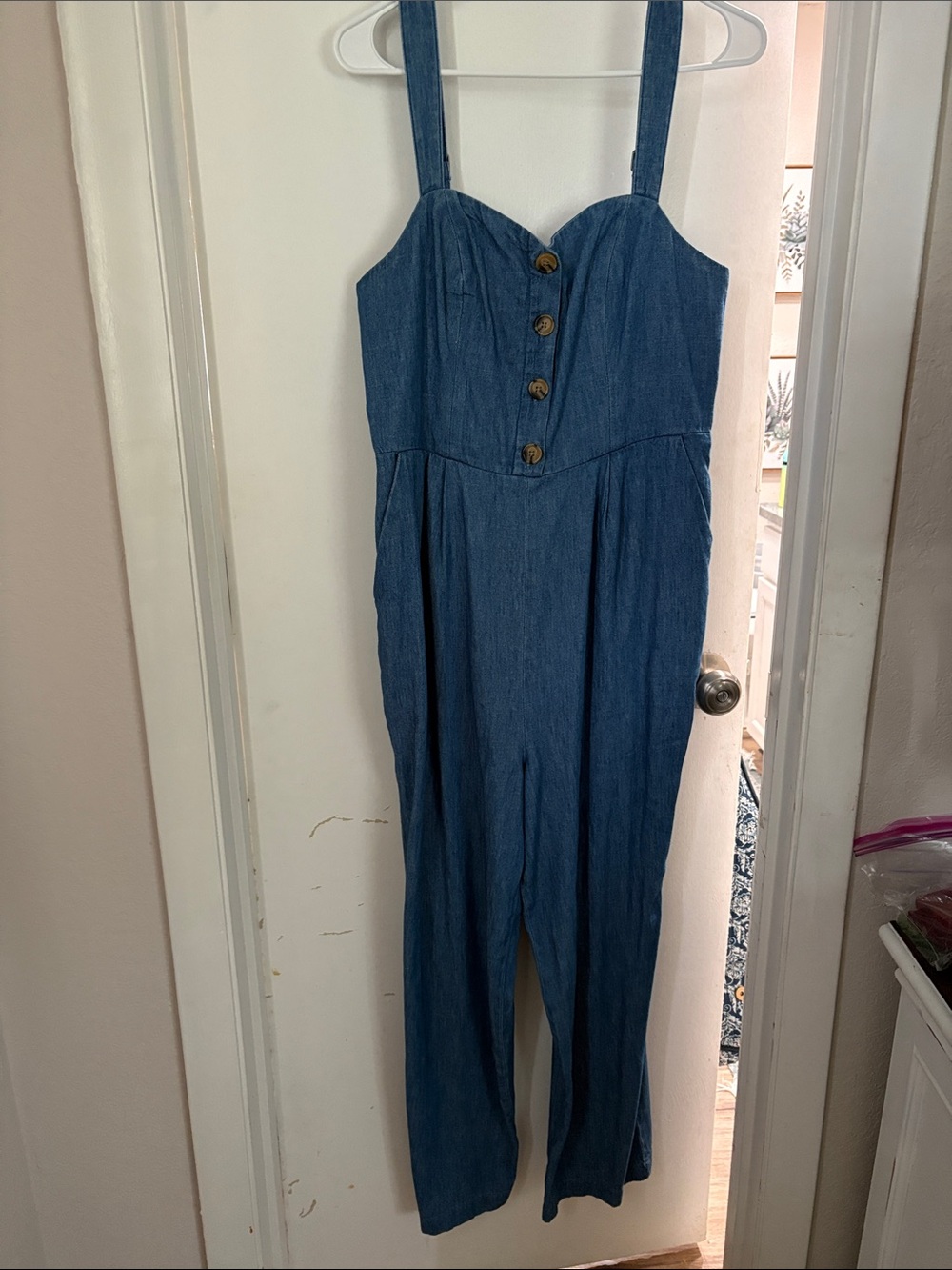 Old Navy Blue Denim-Effect Button-Front Wide-Leg Jumpsuit